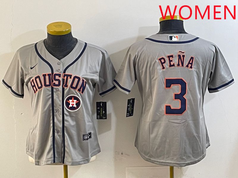 Women Houston Astros #3 Pena Grey Game 2025 Nike MLB Jersey style 5